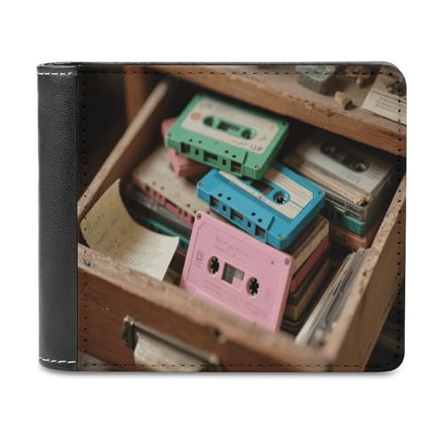 VstaDank Retro Cassette Tape PU Leather Wallet Credit Card Holder Extra Capacity Bifold Wallets for Men Women Fashion Wallet