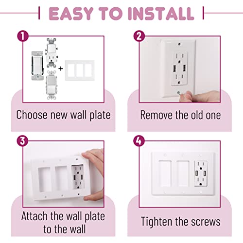 Bates- 3 Gang Wall Plate, Three Light Switch Plate, 4 Pack, Triple Outlet Cover, Three Switch Plate Covers, Light Switch Cover 3 Gang, Triple Wall Plate, Electrical Outlet Cover Plates, Plug Cover #TOP6