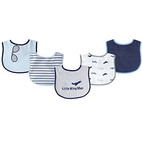 Image of Luvable Friends Unisex Baby Cotton Terry Drooler Bibs with PEVA Back, Airplane, One Size