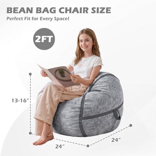 Image of 2FT Bean Bag Chair 2'Bean Bag Chairs with Memory Foam Filled Small Bean Bag | Bean bags with Machine Washable Cover Luxurious Velvet Fabric, Comfy Chairs for Living Room, Bedroom, Dorm, Darkgrey