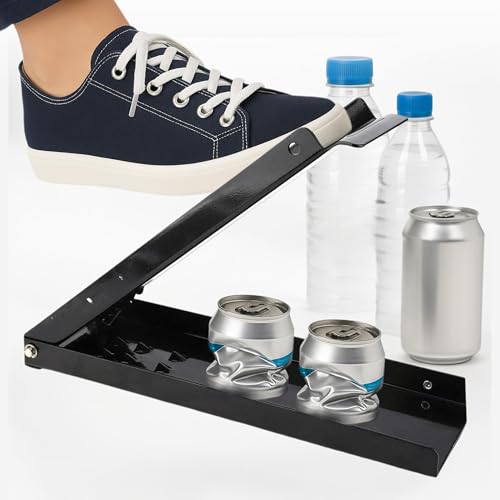 Floor Foot Can Crusher for Recycling – Black Metal Heavy Duty Can Crusher Foot Operated Manual Press Tool for Home and Portable Soda Bottle Smashing