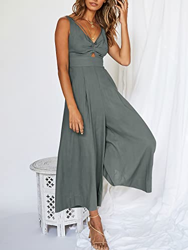 Anrabess Womens Jumpsuits Casual Sleeveless V Neck Cutout High Waist Wide Leg Jumpsuit Rompers With Pockets A898-Shenhui-M #TOP2