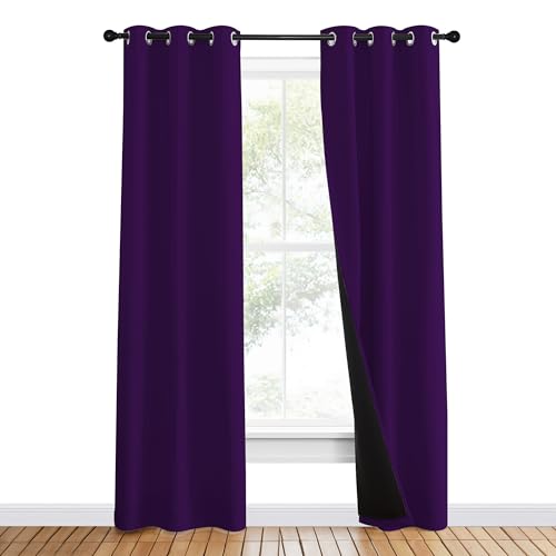 Image of NICETOWN 100% Blackout Curtains with Black Liner Backing, Thermal Insulated Curtains for Living Room, Noise Reducing Drapes, Royal Purple, 37 inch Wide x 80 inch Long Per Panel, Set of 2 Panels