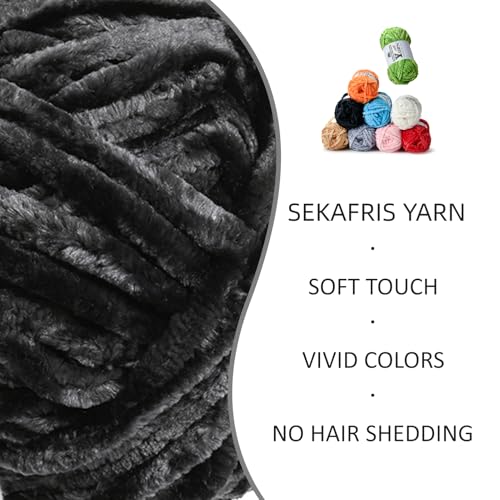 Image of 4 Pack Plush Chenille Chunky Yarn - Fluffy Velvet Yarn Crochet for Blanket Knitting and Crocheting - Soft Baby Yarns for Crocheting - Amigurumi Crochet Yarns 100g (87yds) (4 Carbon Grey)