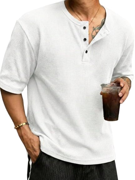 Image of Trillion Men's Waffle Knit Henley Half Sleeve Tshirt for Men