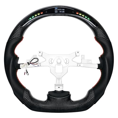 LOSCHEN Carbon Fiber Steering Wheel D-shaped Flat-bottom Perforated Leather, LED Display Shift Indicator Steering Wheel for Chevrolet Corvette C6 2006-2013 ZR1 Z06