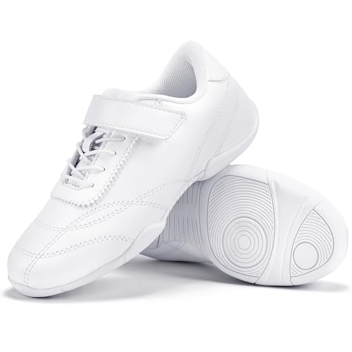 Stelle Girls Cheer Shoes White Youth Cheerleading Dance Sneakers Kids Athletic Tennis Shoes for Competition Training (White-1 13ML)