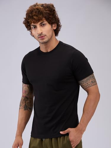 Image of Raymond SleepZ Regular Fit Cotton Modal Blend Solid Pattern Round Neck Loungewear T-Shirt