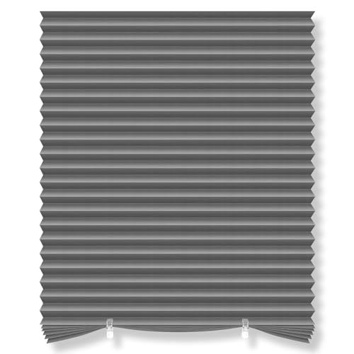 Temporary Blinds for Windows,No Drill Blinds,Blackout Blinds Stick On,Semi-shaded Window Pleated Shades for Bedroom Kitchen Bathroom Window Privacy Protection, with 2 Clips (Grey-1 Pack, 60 * 150cm)
