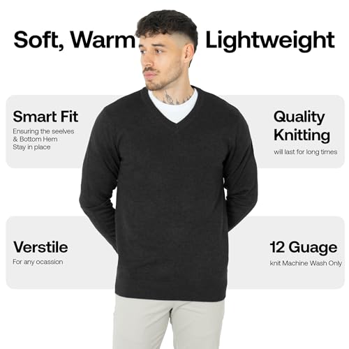 Pull col en V homme en maille unie douce et finitions classiques