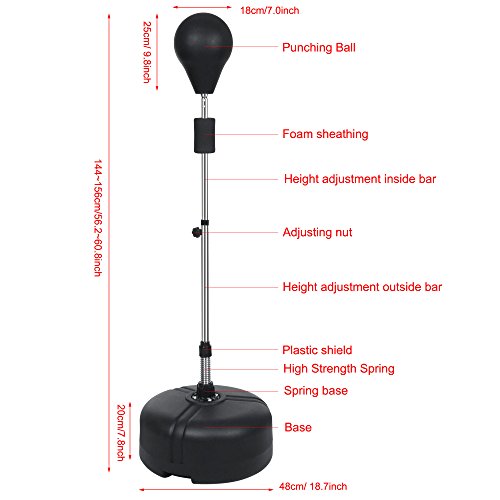 Hurbo Boxing Punching Bag with Stand Reflex Speed Punching Bag Adjustable Height for Adults & Teenagers (Black) - Thumbnail 2