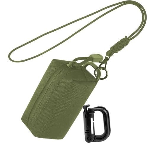 Tactical Key Pouch Belt Mini EDC Holder Utility Compact Backpack Accessories Bag Coin Purse Keychain Earphone Pockets Credit Card Case with Lanyard and Carabiner (Army Green)