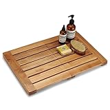 Perfnique Teak Shower Mat, Foldable Wood Bath Mat, Non-Slip Shower Mats for Bathroom&Bathtub, Sturdy Wooden Bath Mat for Spa Home or Outdoor (21''x14'')