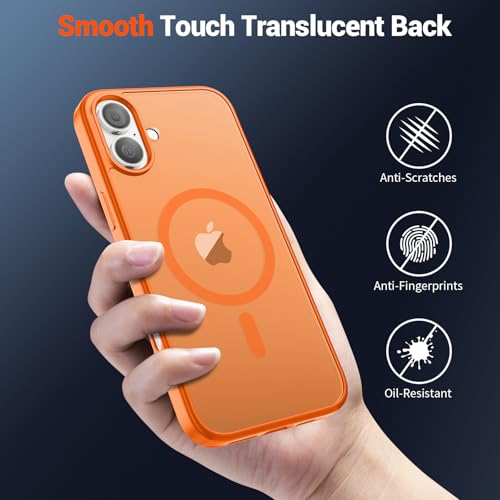 Image of SUPFINE Magnetic for iPhone 16 Case with Screen Protector (Compatible with MagSafe) (Military Grade Drop Protection) Translucent Matte Shockproof Phone Cover,Starry Orange