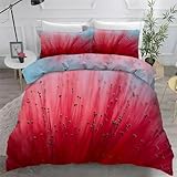 Funda Nordica Cama 105 - Juego de Funda Nordica 200x200, Rojo Microfibra Juego de Cama 3 Piezas, Flores Transpirable Fundas Edredon con 2 Fundas Almohada 50x75