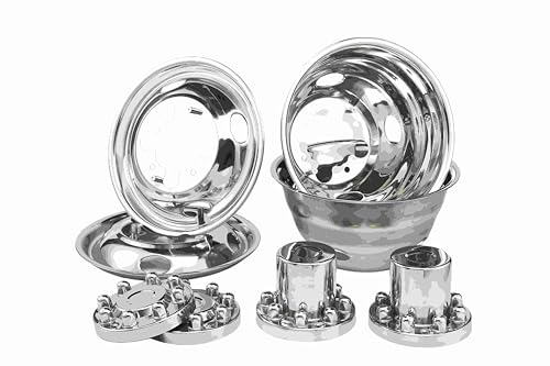 Image of 4X Anti Rust 16 Inch Dually Wheel Simulators Fit 2001-2007 Chevy GMC 3500 Truck & 2003-2021 G3500 Van, 8 Lug Bolt On Polished Stainless Steel Wheel Covers Removable Center Caps