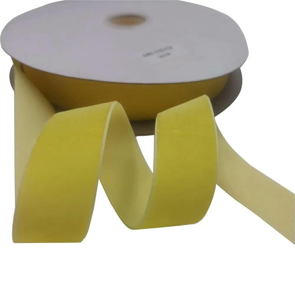 Cinta de terciopelo de una sola cara de 25 mm y 31 colores, para envolver ramos hechos a mano, decoración para fiestas navideñas, color amarillo limón V104, 25 mm x 25 yardas