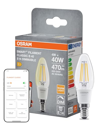Osram SMART+ MATTER Filament Classic shapes Dimmable in B-Form, LED-Lampe, Glas, klar, 4 W, 470 lm, 2700 K, Matter, Smartspeaker-Kompatibel, Dimmbar