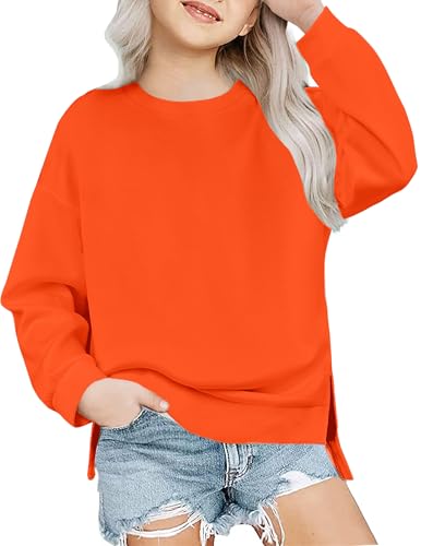 Image of Arshiner Girls Crewneck Sweatshirt Long Sleeve Pullover Tops Drop Shoulder Sweatshirts Side Split