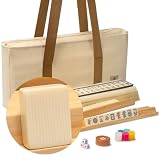 Yellow Mountain Imports American Mahjong Set, "Ivory Stripes” - 166 Tiles with Beige Soft Case, Wooden Racks with Pushers, Scoring Coins, Dice, & Wind Indicator