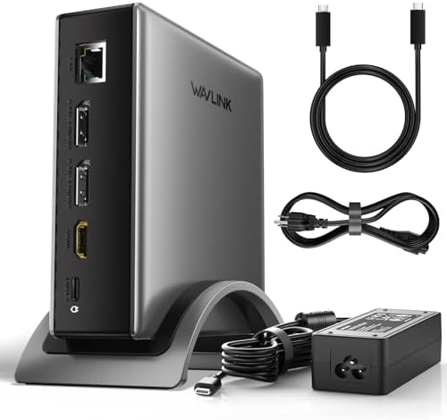 USB C Docking Station, PD3.1 Docking Station 3 Monitors with 2* DP + HDMI, 8K@30Hz/4K@144Hz, 140W Charger, USB-C 10Gbps, 2* USB-A 5Gbps, Gigabit Ethernet, Audio/Mic, for Windows,Dell,HP,Lenovo