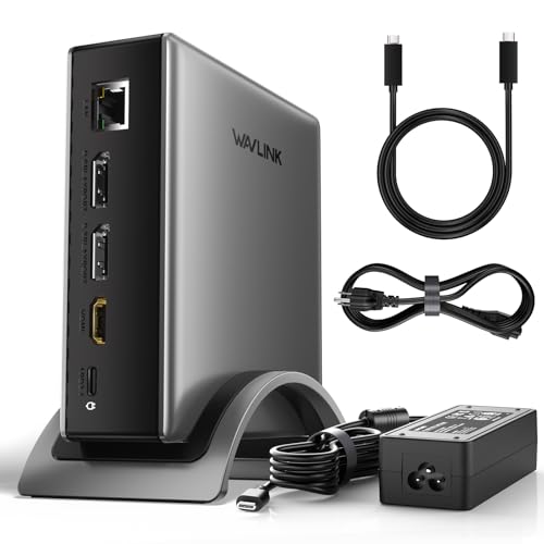 Image of USB C Docking Station, PD3.1 Docking Station 3 Monitors with 2* DP + HDMI,Single 4K@144Hz,140W Charger, USB-C 10Gbps, 2* USB-A 5Gbps, Gigabit Ethernet, Audio /Mic, for Windows,Dell,HP,Lenovo