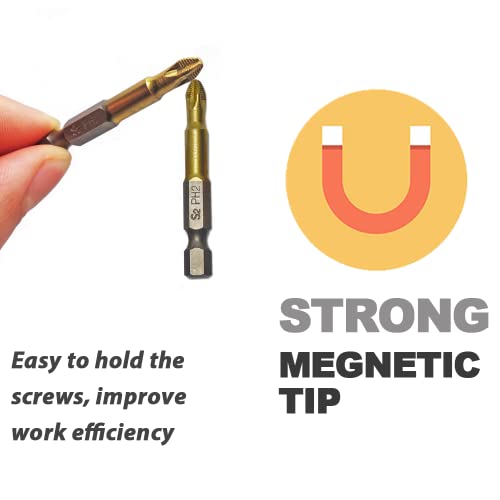 Vesttio Titanium Anti Slip Phillips Cross Slot Ph2#2 Screwdriver Drill Bit Set 10Pcs 1/4 Inch Hex Shank 2 Inch/50 Mm Length S2 Steel With Magnetic For Power Screwdriver Impact Drill Toolkit Accessory #TOP5