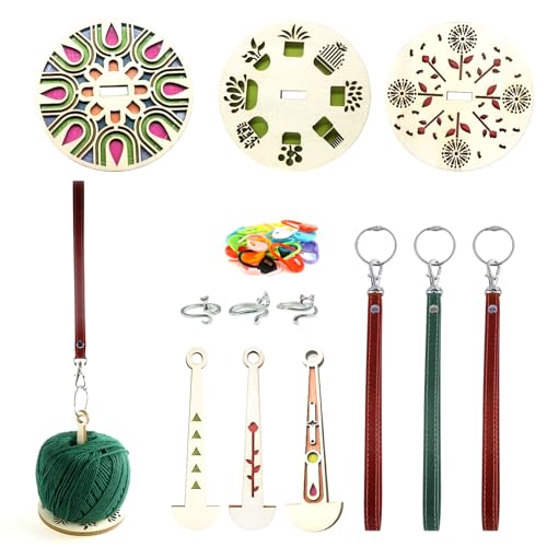 Image of LAMHIMD Wrist Yarn Holders, Wooden Yarn Ball Holders, Portable Yarn Holders with Leather Wristband for Crocheting, Yarn Spinners are Gift for Crochet Lover, Green