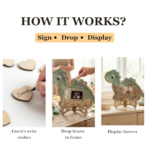 Image of The Real Bossy Baby Baby Memory Keepsake Frame Guestbook - Luxury Baby Shower & First Birthday Guest Book Alternative - Preserve Wishes, Messages & First Year Memories in a Beautiful Nursery Display - Dinosaur & One-A-Saurus Theme