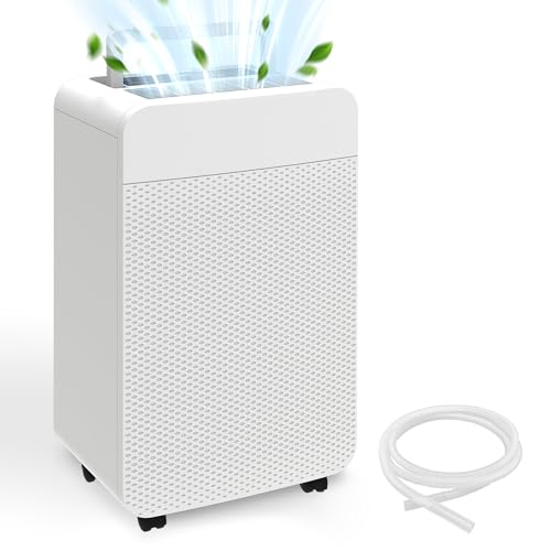 Dehumidifier 30L, Dehumidifiers for Home with Automatic Humidity Sensor, Continuous Drainage, Laundry Drying, Child Lock, 24Hr Timer, 5.3L Water Tank & Drainage Hose
