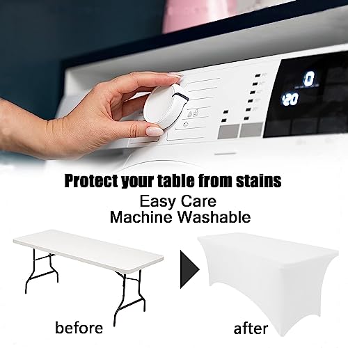 Iofryion 1 Pack 6Ft Spandex Table Cloth Fitted Rectangle Tablecloth Washable And Wrinkle Resistant Stretch White Table Cover For Event, Cocktail, Wedding, Banquet Or Parties #TOP4