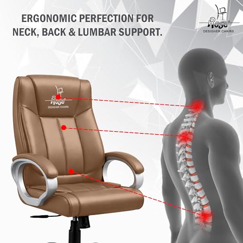 Image of ROSE Kyoto Orthopedic Boss Chair with 3 Years Brand Warranty, Ergonomic Executive Chair Seat, Metallic Base | High Back (Rust, Leatherette)