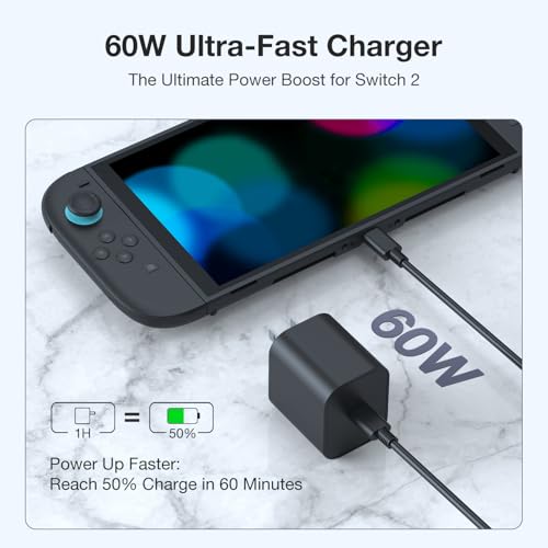 Switch 2 Charger, 60W Switch 2 Power AC Adapter with 5Ft USB-C Cable by GEEFOX - Used condition - Image 4