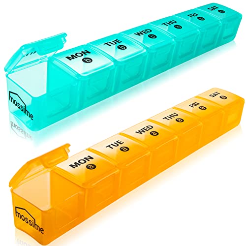 2-Pack Large Weekly Pill Organizer,7 Day Pill Cases Organizers Once A Day,Am Pm Pill Container 14 Compartment,Daily Vitamin Pill Box Dispenser 1 Week,Medication Aid Organizer Box For Supplement #TOP3
