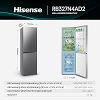 Hisense RB327N4AD2 Kühl-Gefrierkombination/ NoFrostPlus/ Multiflow 360°/ HolidayMode/ FreshZone/ 182,4 cm/ Kühlteil 171 l/ Gefrierteil 85 l/ 41 dB/ 287 kWh/ Jahr/ Edelstahl-Look – Ansicht 2