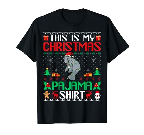 Dugong Christmas Xmas Pajama Shirt - Santa Hat Dugong Camiseta