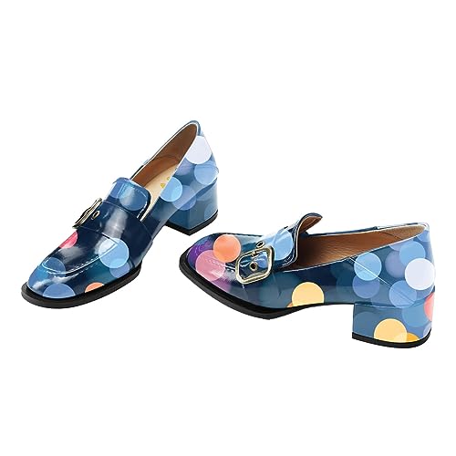 YDN Women Square Toe Heeled Loafers Slip on Block Low Heel Pumps Buckle Fashion Formal Wear Shoes Size 4-15 US3