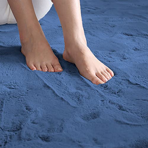 Image of Luxe Home Rabbit Fur Soild Bath Mat Super Soft, Anti-Slip, Washable, Rectangle, for Bathroom Door Mate, Bedroom Door Mats (Blue, 60x90 cm)