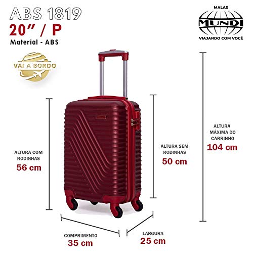 Mala Viagem Pequena 10kg Vai a Bordo 360 Graus Rigida Mundi 1819 Vinho