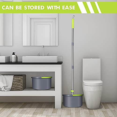 Spin Mop And Bucket Set, Microfiber Mop With Wringer Set & Adjustable Handle, Household Mop And Bucket System With 6Pcs Microfiber Pads For Hardwood Tile Laminate Marble Floor Cleaning - Green+ Gray #TOP5