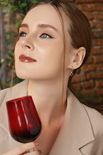 Gold Ruby Earrings For Women 6Mm Bezel Round Synthetic Red Gemstone Yellow Flashed Sterling Silver Dainty Leverback Dangle Earring For Girls Teens Fashion Bridesmaids Summer Trendy #TOP1