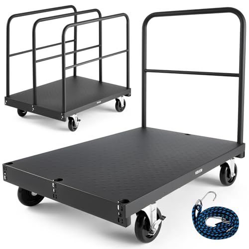 VEVOR Drywall Cart Dolly, 1800 lbs Load Capacity, 2-in-1 Steel Panel Truck Cart with 5 inch Swivel Casters, 36 x 24 inch Platform Truck with 4 Side Handrails for Factory, Warehouse, Garage, Black by VEVOR - Used condition - US$130.90