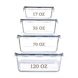 HUSANMP Extra Large Glass Food Storage Containers with Lids, Set-8-Piece Lunch Containers, Ideal for Storing Food, Vegetables, Fruits, Baking Cake & lot of other Tasty Food (Rectangular)