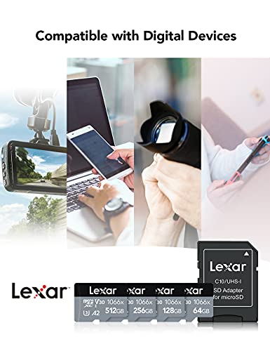 Lexar Professional 1066x Tarjeta Micro SD 128GB, microSDXC UHS-I Serie Silver, Incluye Adaptador SD, hasta 160MB/s de Lectura, para cámaras de acción, drones, smartphone y tabletas (LMS1066128G-BNAAG)