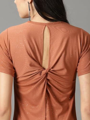 Image of SHOWOFFFF Women Embellished A-Line Party Dress | Round Neck Half Sleeves Jersey Dress for Womens | Knee Length Dress for Women's