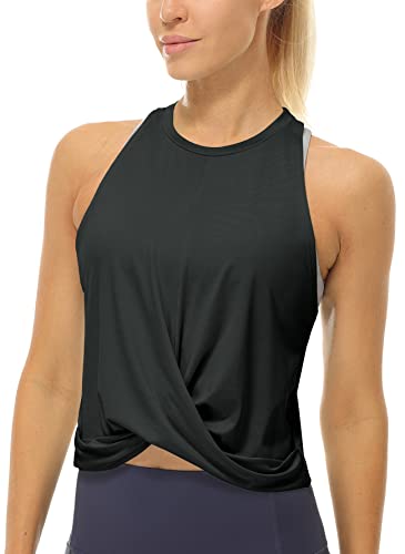 icyzone Racerback Workout Tank Tops for Women, Cute Athletic Gym Running Shirts Yoga Crop Tops (M, Black)