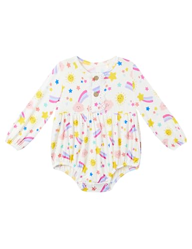Image of EASWEET Bamboo Viscose Baby Girl Bubble Romper Infant Long Sleeve Ruffled Bodysuit