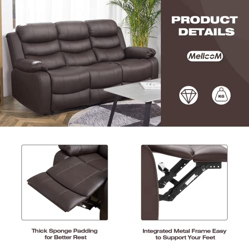 Mellcom Pu Leather Reclining Sofa, Manual Reclining Home Theater Seating, Upholstered Sofa Recliner Chair, Arm Chair For Living Room Reading Room Bedroom, Brown, Three Seat #TOP5