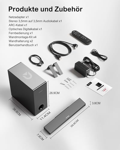 ULTIMEA Soundbar für TV Geräte, Spitzenleistun 160W, BASSMAX, 2.1 TV Soundbar mit Subwoofer, 5.3...