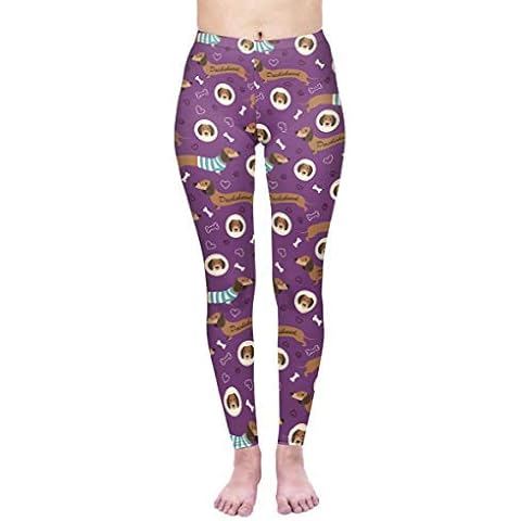 kukubird Printed Patterns Women's Yoga Leggings Gym Fitness Running Pilates Tights Skinny Pants Size 6-10 Stretchable-Purple Dachshunds Cover